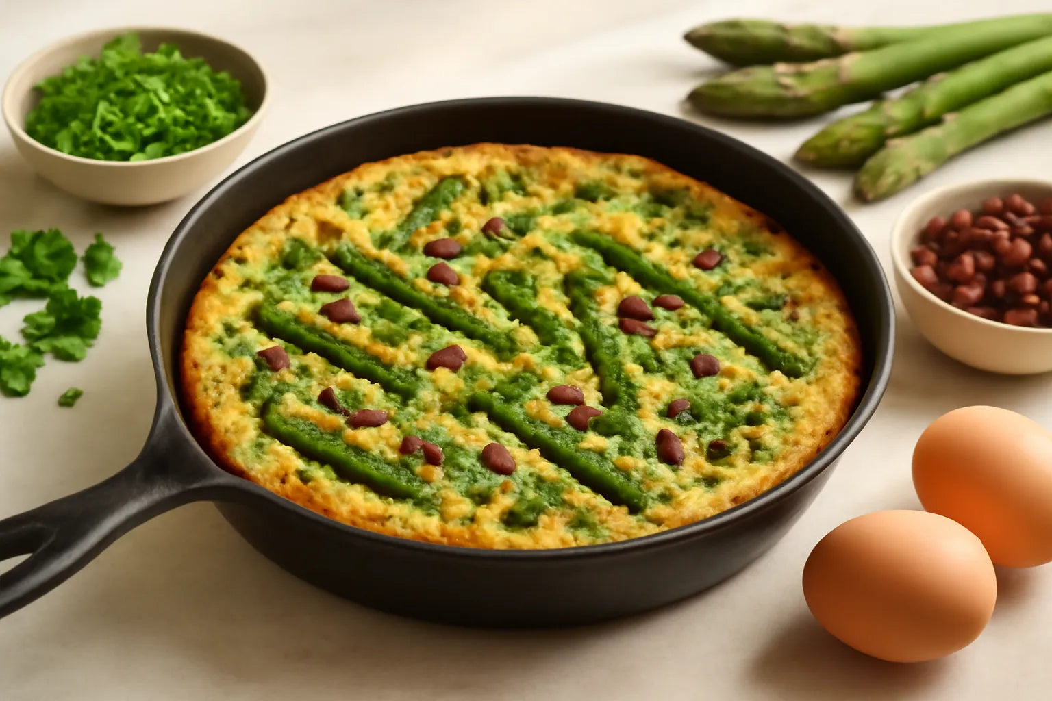 Frittata d’haricots azuki et d’asperges au persil