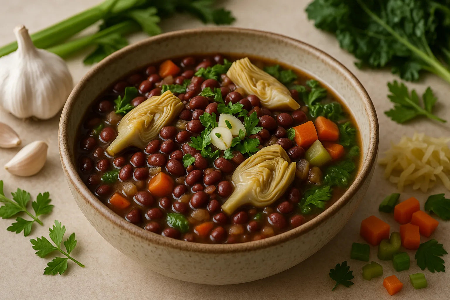 Adzuki Bean Artichoke Stew with Garlic and Parsley