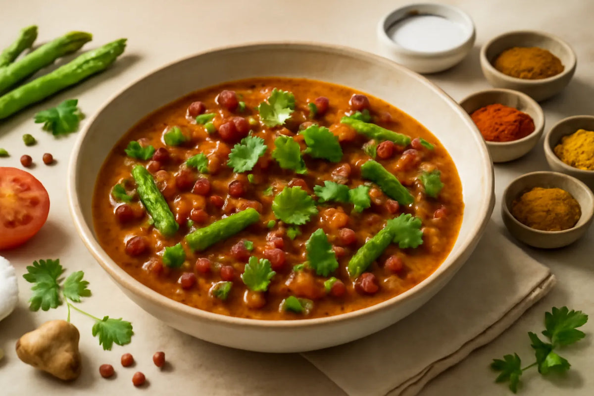 Curry di fagioli azuki e asparagi alla paprika