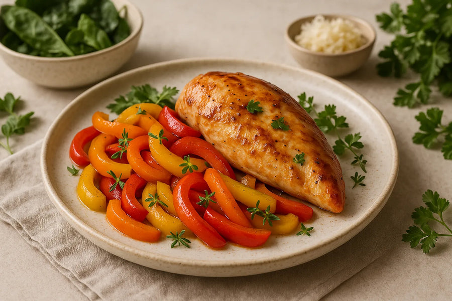 Air fryer chicken breast with bell pepper
