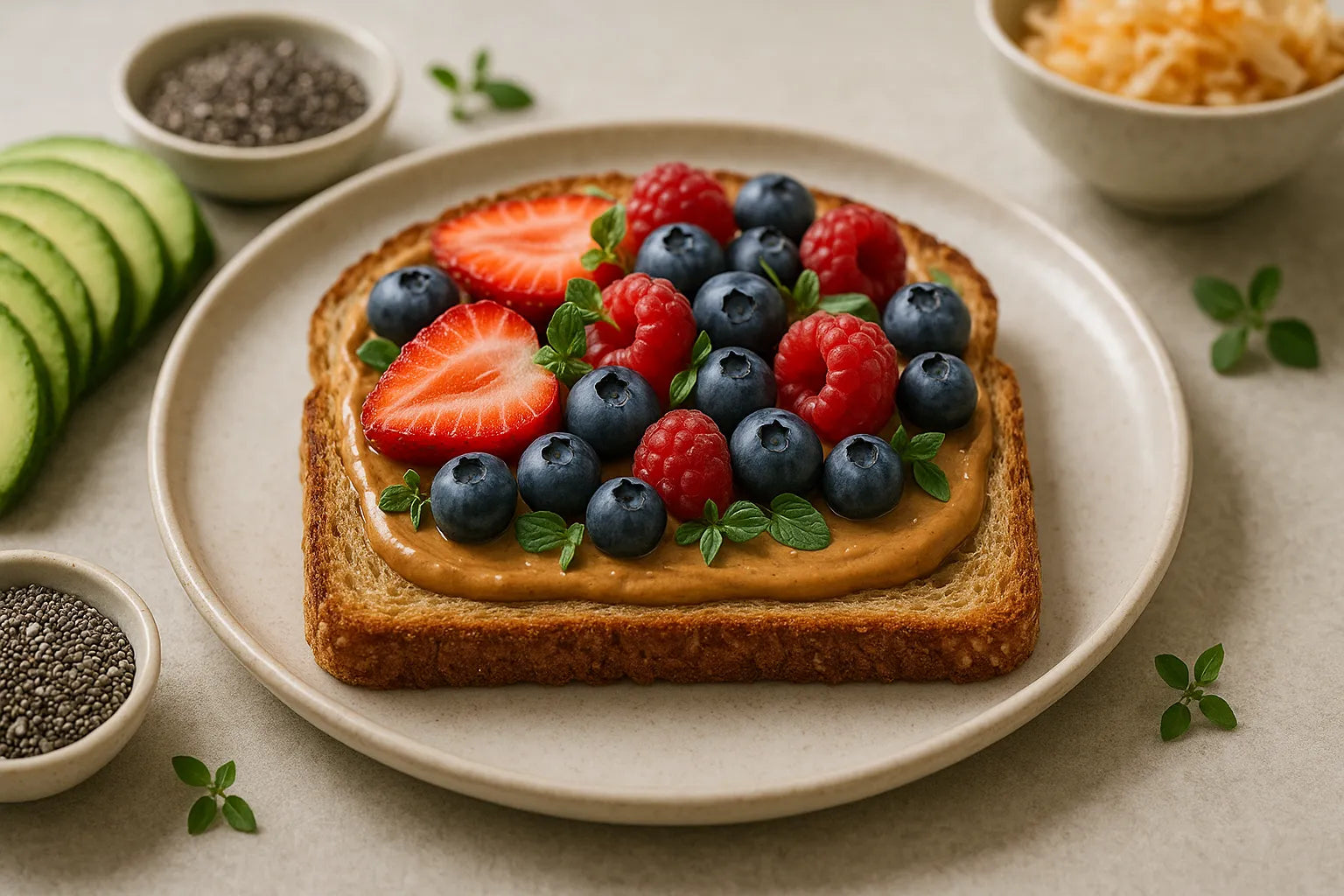 Tost z masłem migdałowym i jagodami