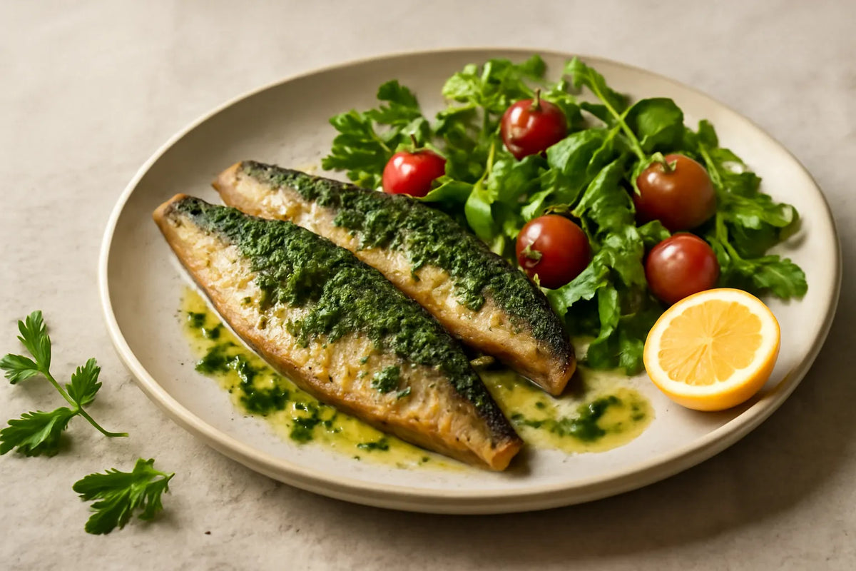 Assiette-repas anti-inflammatoire de maquereau aux herbes