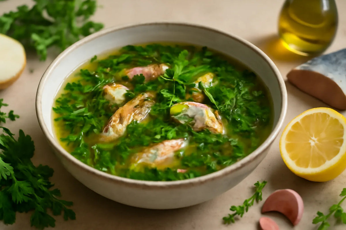 Entzündungshemmende Makrelen-Kräutersuppe