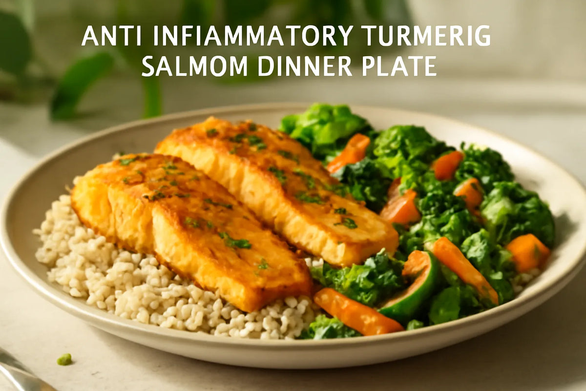 Plato de cena de salmón con cúrcuma antiinflamatoria