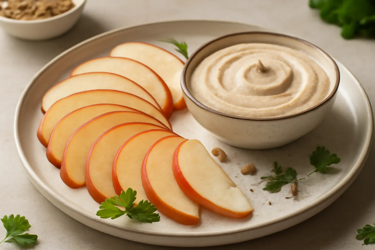Appelschijfjes met kaneelkwarkdip