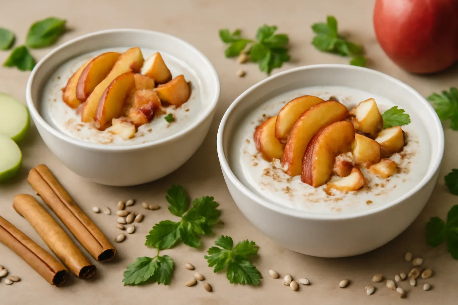 Apple with cinnamon and yogurt