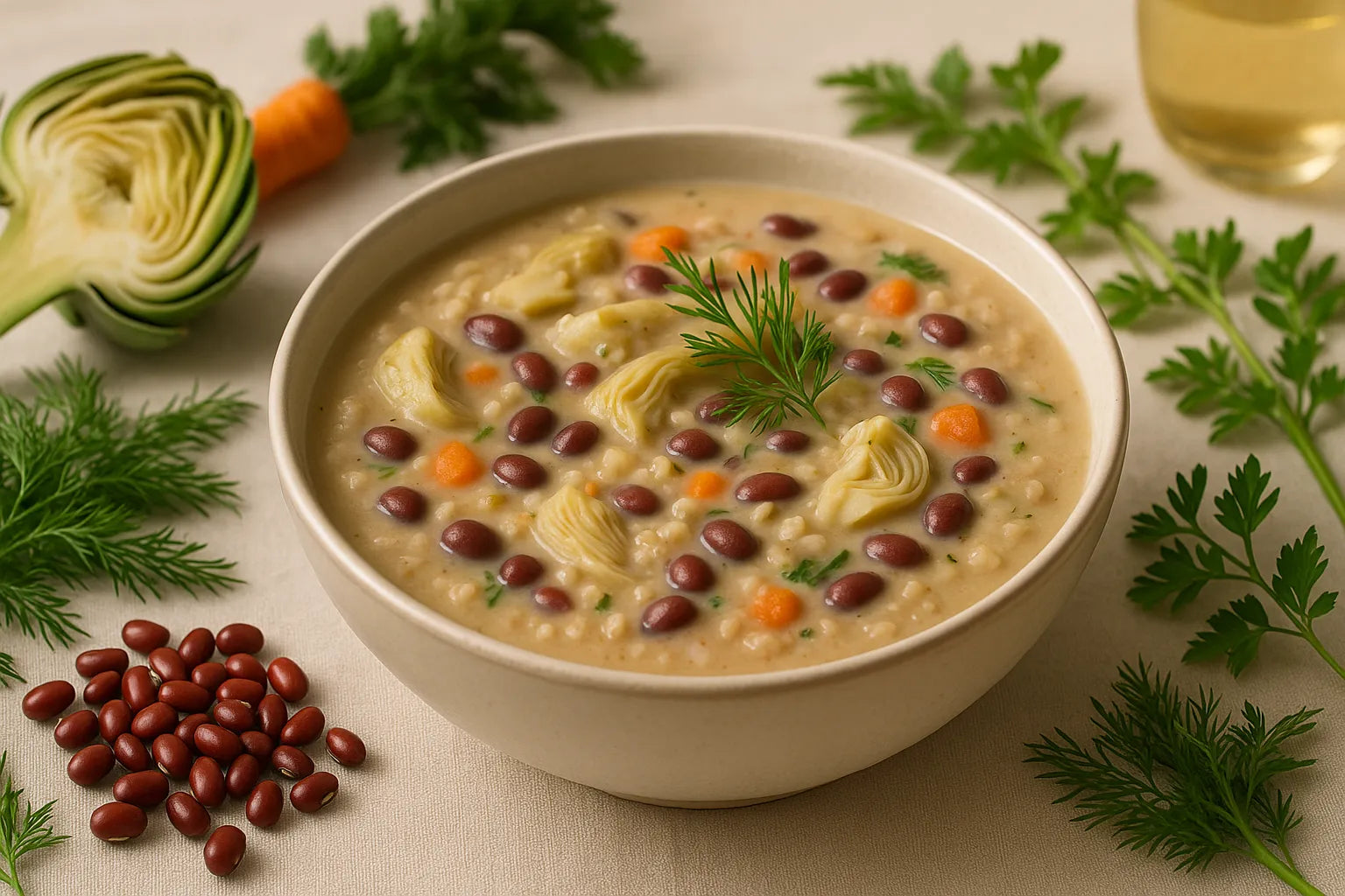 Artichoke Adzuki Bean Soup with Fresh Dill