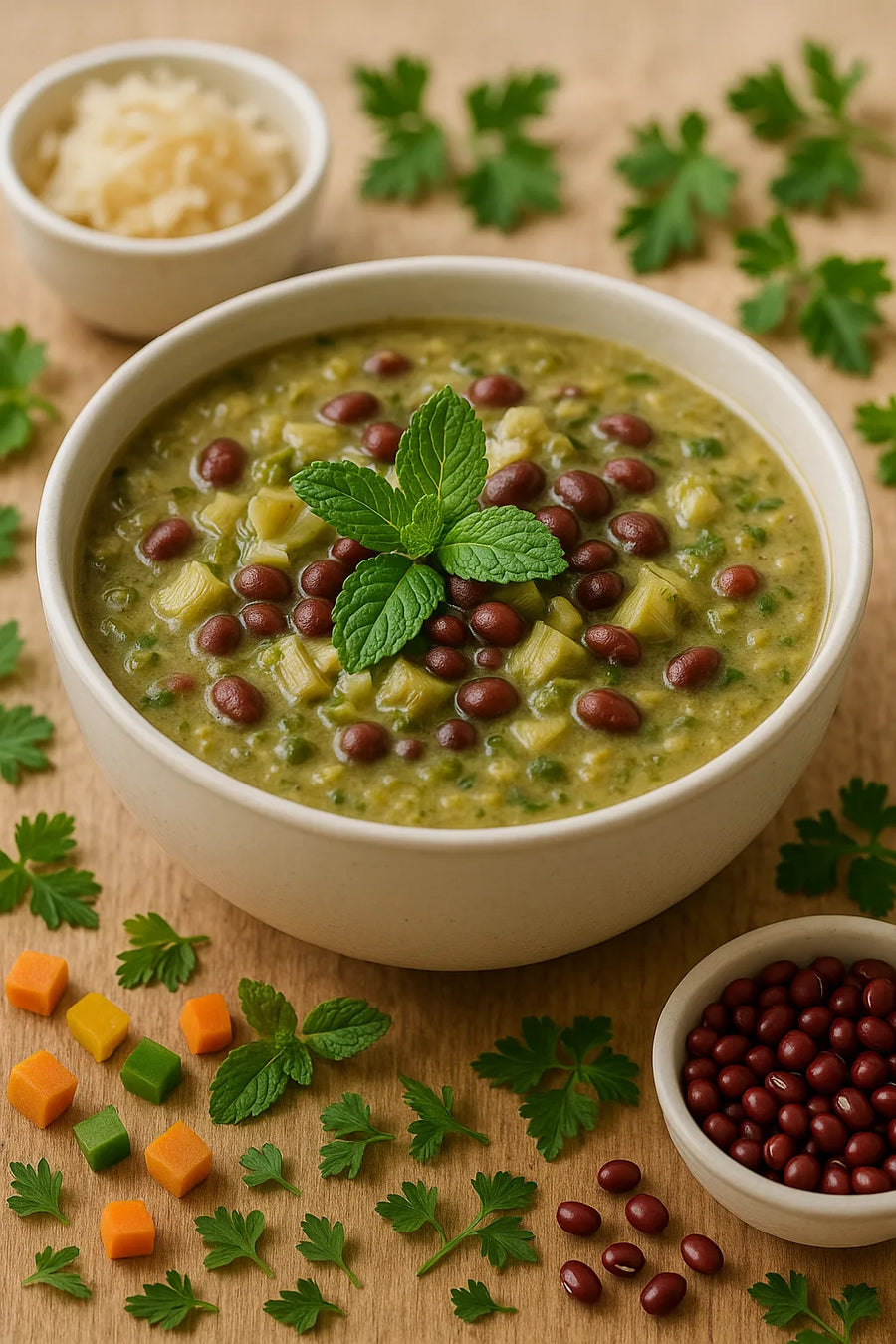Artichoke Adzuki Bean Soup with Fresh Mint