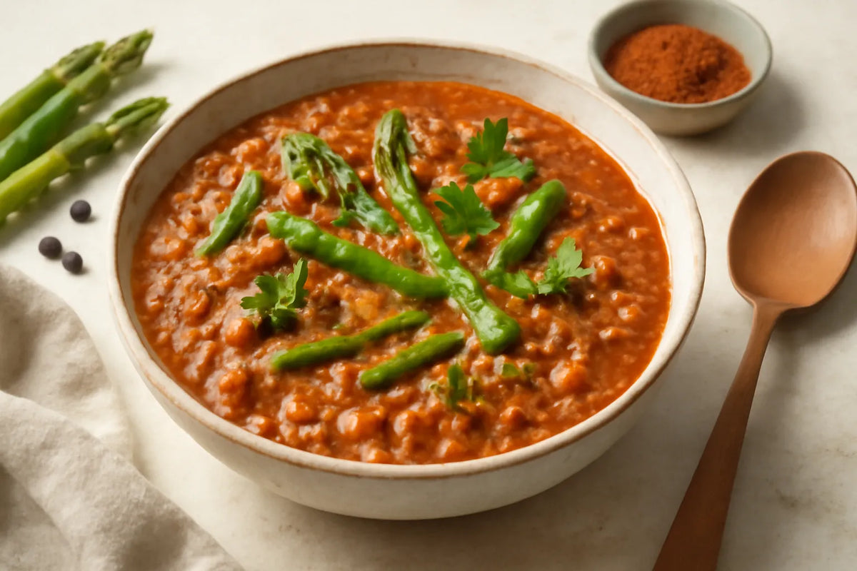 Dal di asparagi e fagioli azuki alla paprika