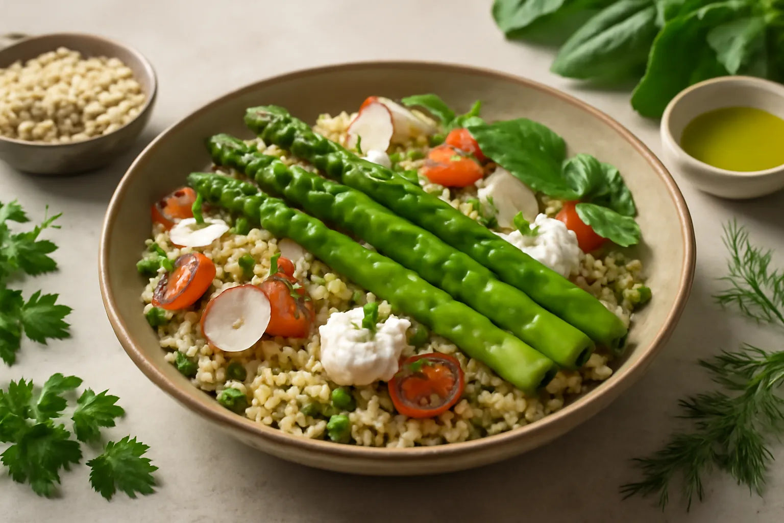 Asperges en gerstensalade