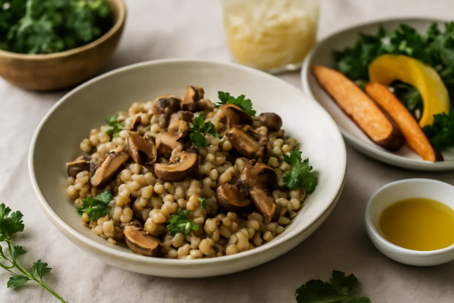 Autumn pearl barley with mushrooms