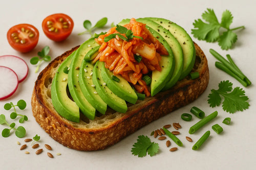 Tostada de aguacate con kimchi y masa madre