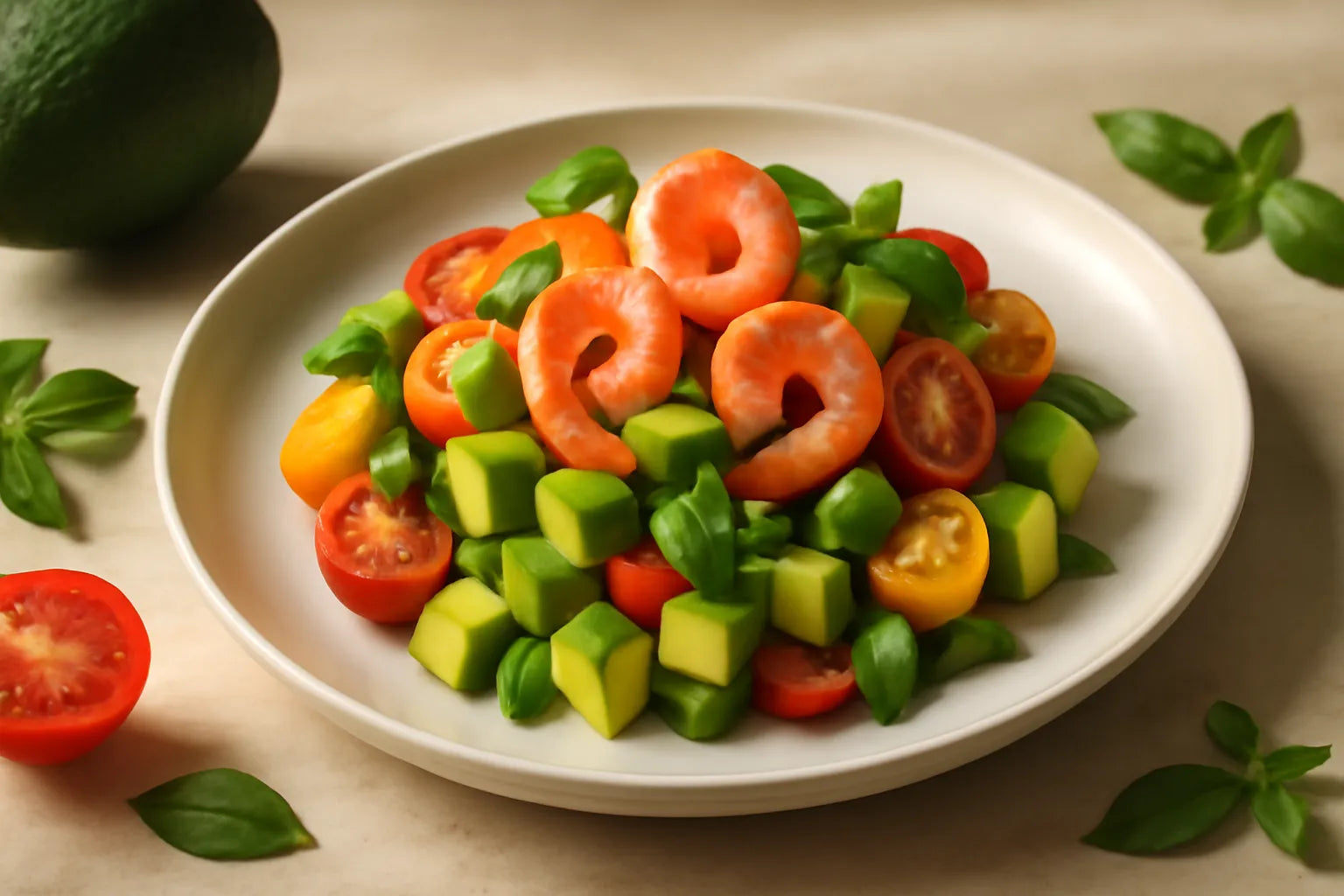 Avocadosalade met garnalen en tomaat