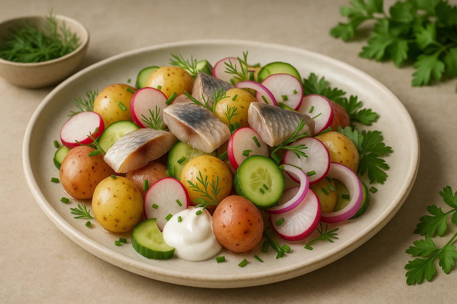 Baby potato salad with herring