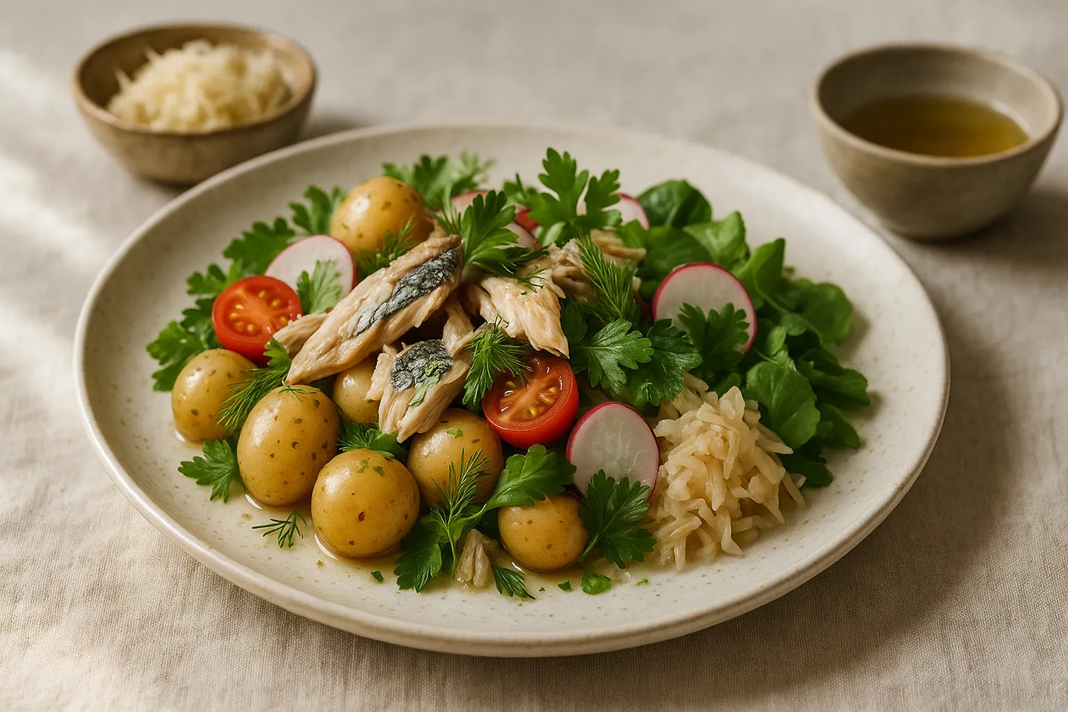 Baby potato salad with mackerel