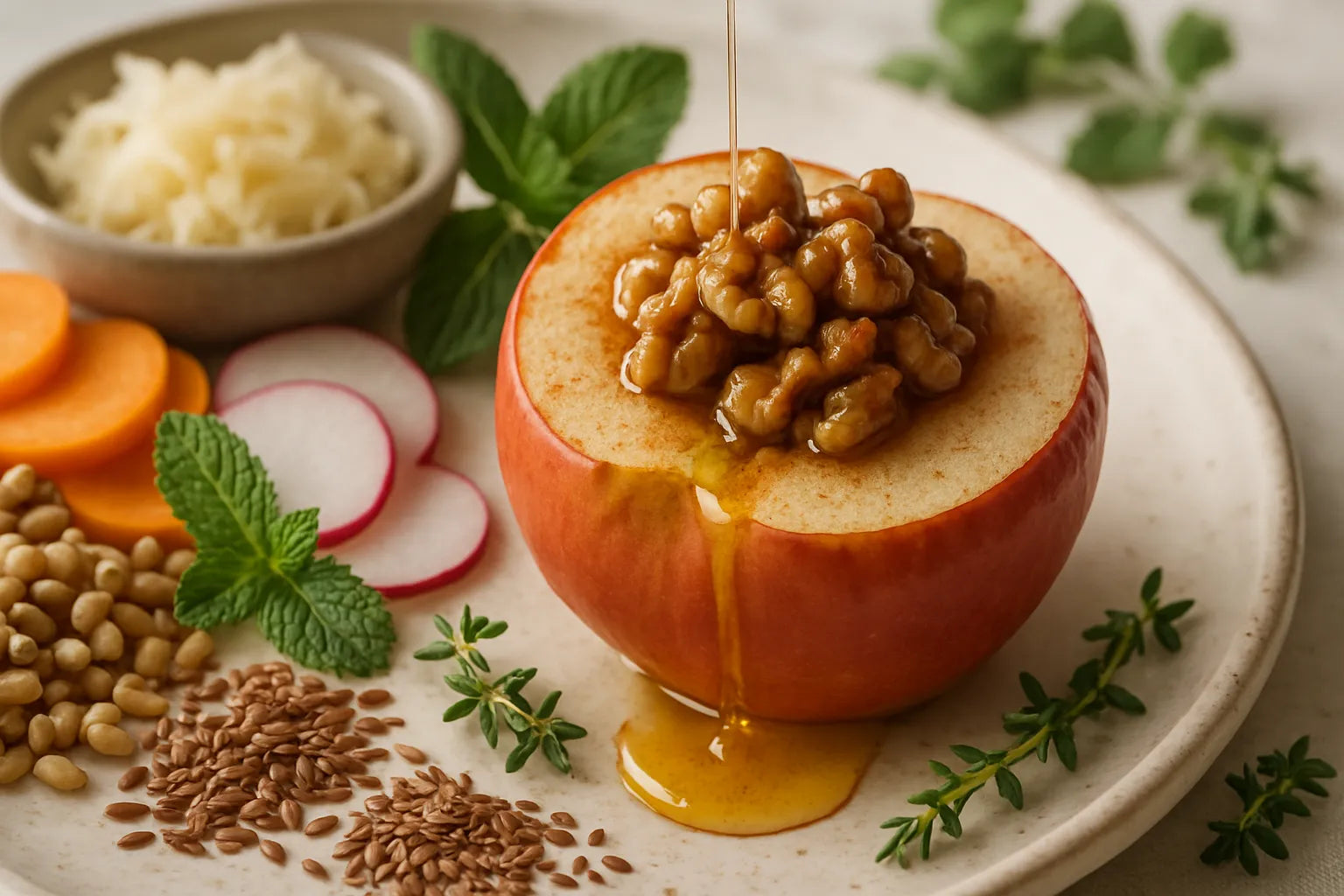 Baked apple with walnuts