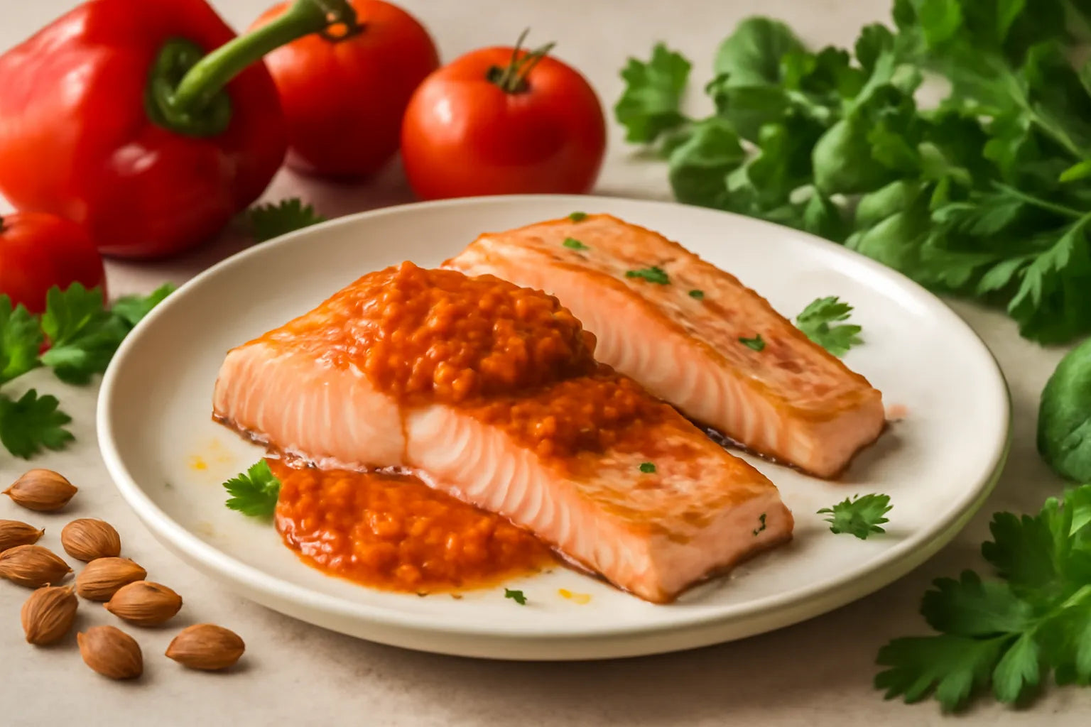 Zalm uit de oven met romesco-saus