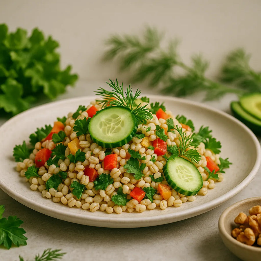 Barley salad with cucumber and dill