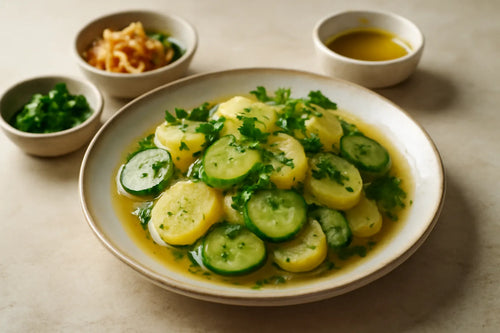 Bavarian potato salad with cucumber and broth