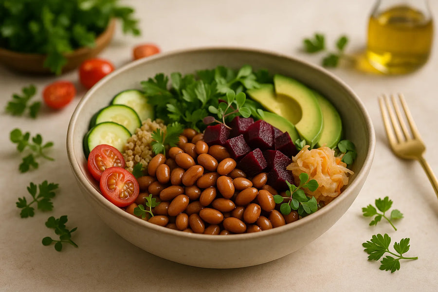 Bean bowl with beetroot