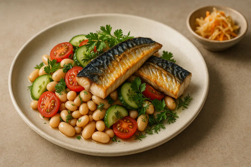 Bean salad with mackerel