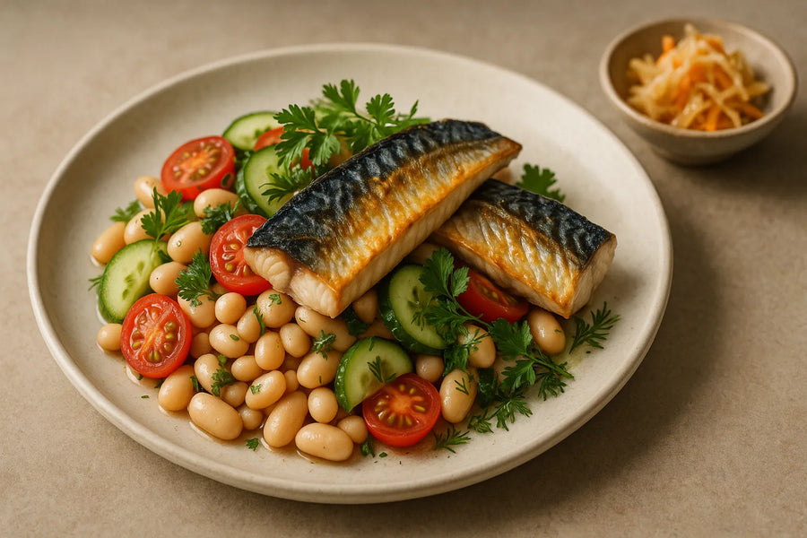 Bean salad with mackerel