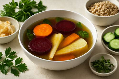 Beef broth with root vegetables