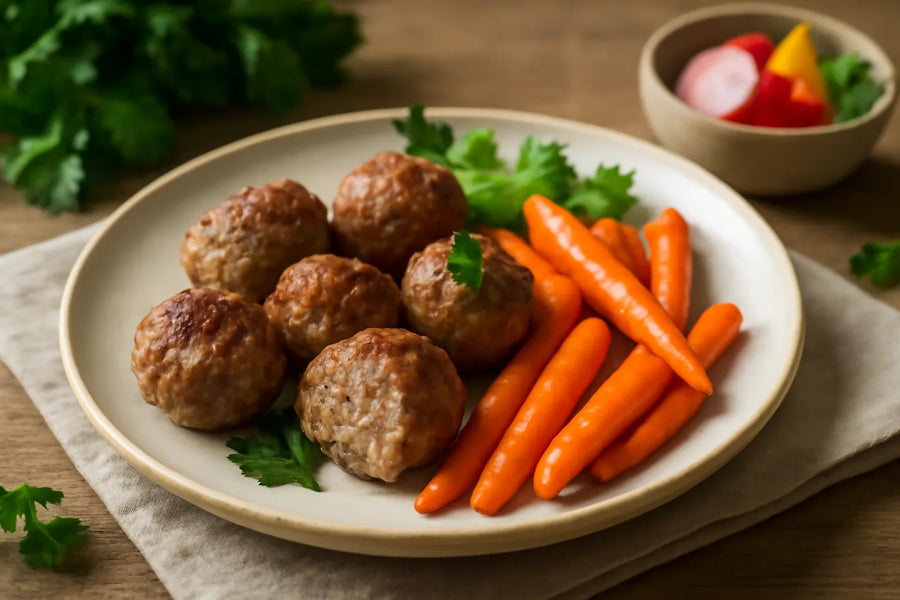 Beef meatballs with steamed carrots