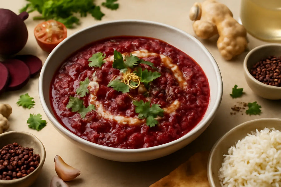 Beetroot Adzuki Bean Dal with Ginger
