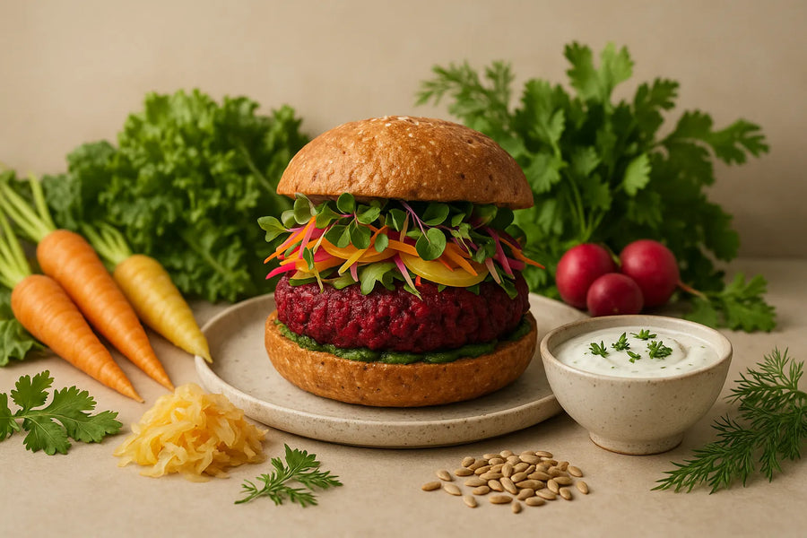 Beetroot burger with yogurt sauce