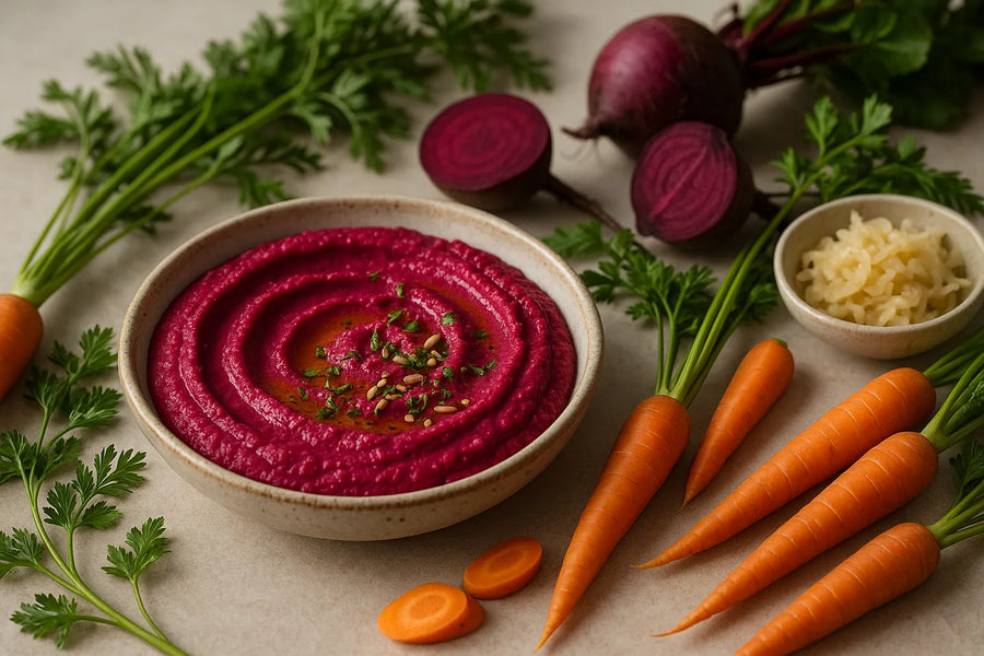 Beetroot hummus with carrot