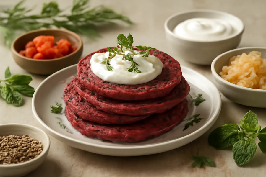 Beetroot pancakes with yogurt