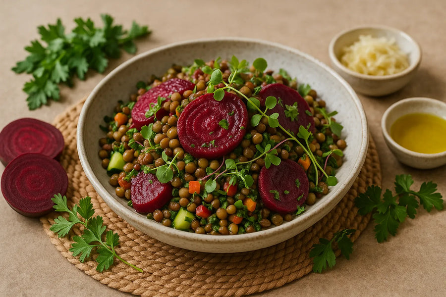 Beetroot salad with lentils