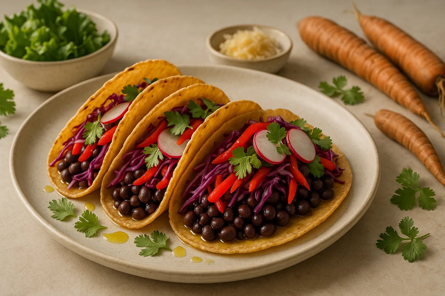 Tacos de frijoles negros con repollo
