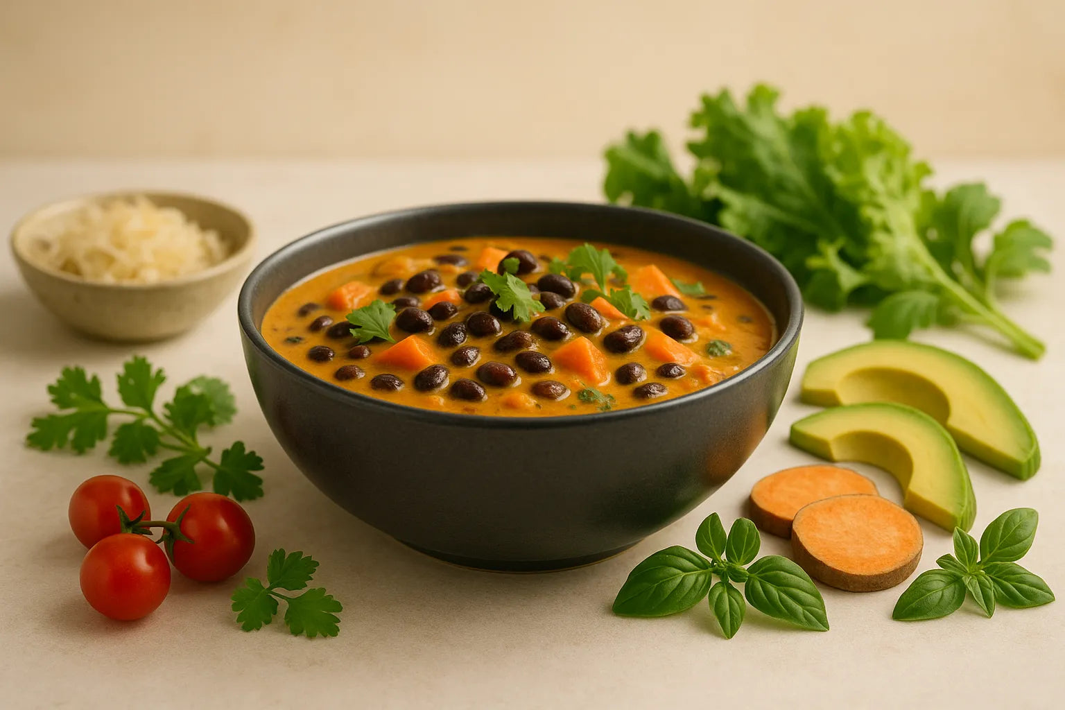 Curry de coco con frijoles negros