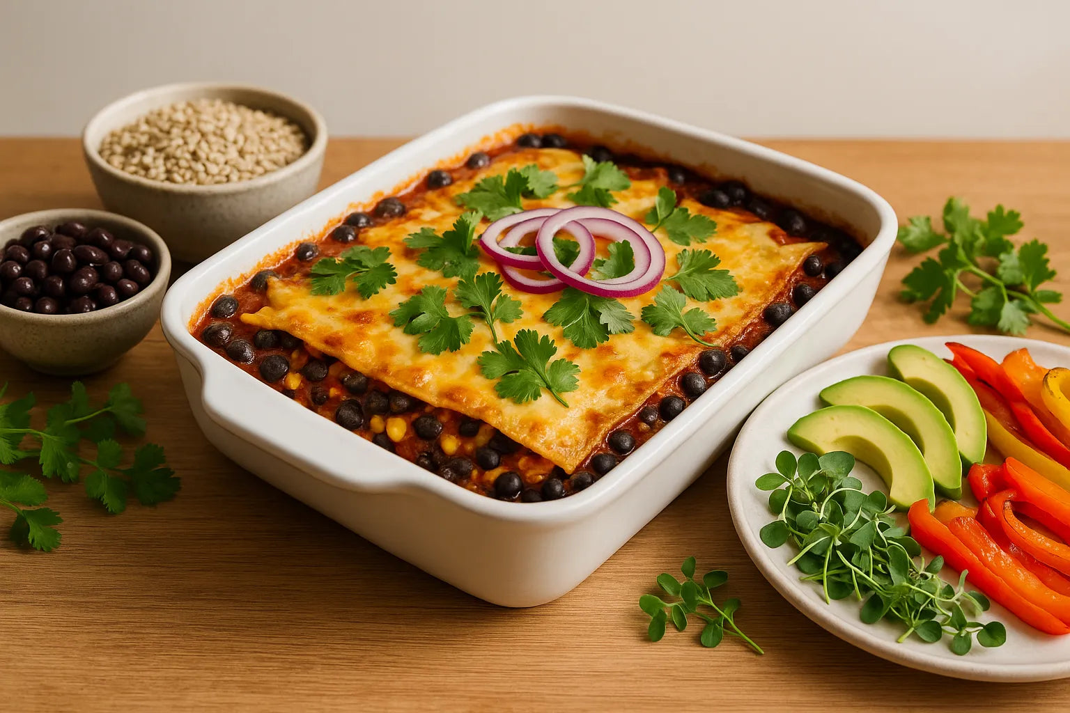 Teglia di enchiladas ai fagioli neri