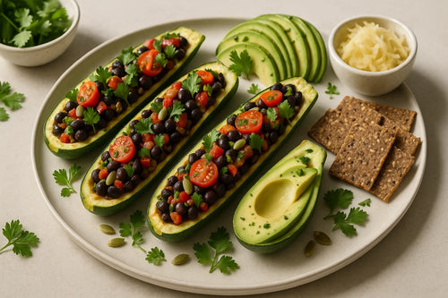 Barcas de calabacín rellenas de frijoles negros