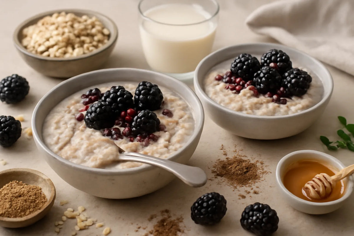 Overnight oats au kéfir, aux mûres et aux graines de lin