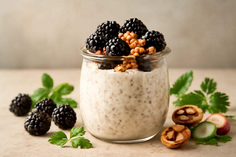 Avena remojada de kéfir con moras y nueces