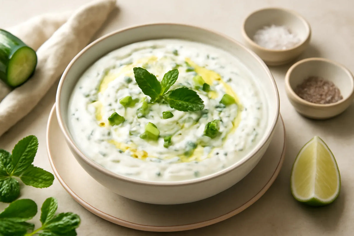 Bowl di yogurt con cetriolo e menta, delicato per il gonfiore