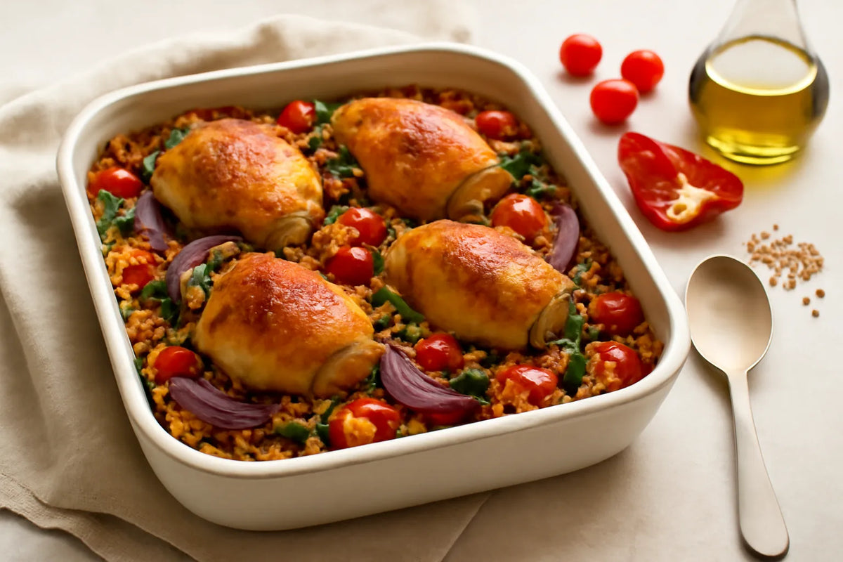 Teglia al forno di pollo e lenticchie adatta a chi controlla la glicemia