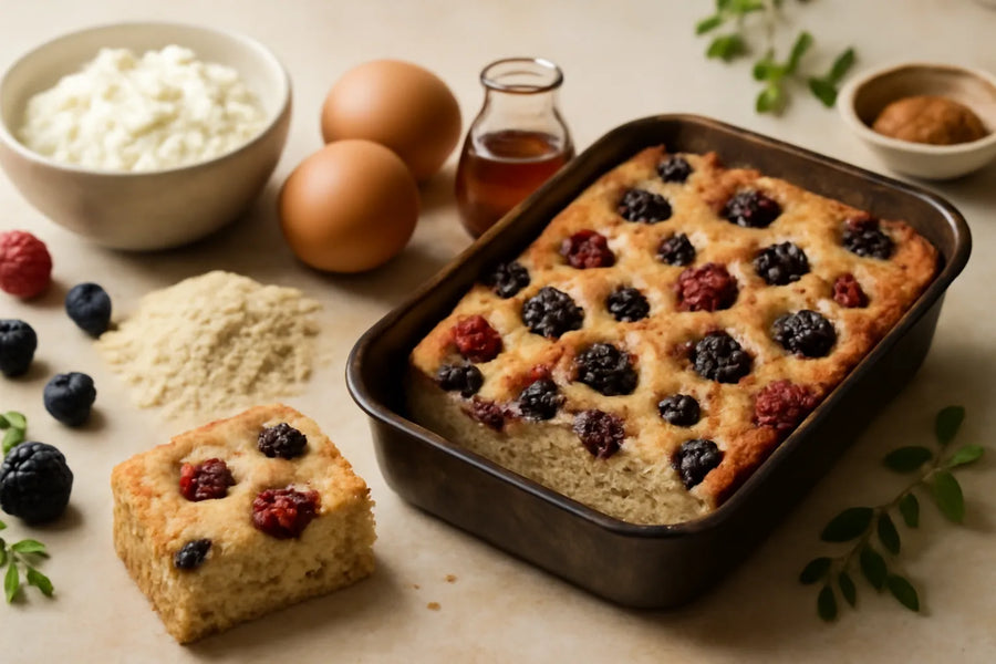 Pastel al horno de requesón y frutos rojos apto para controlar la glucemia