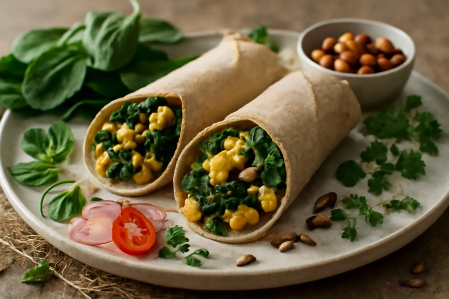 Wrap œuf, épinards et haricots adapté à la glycémie