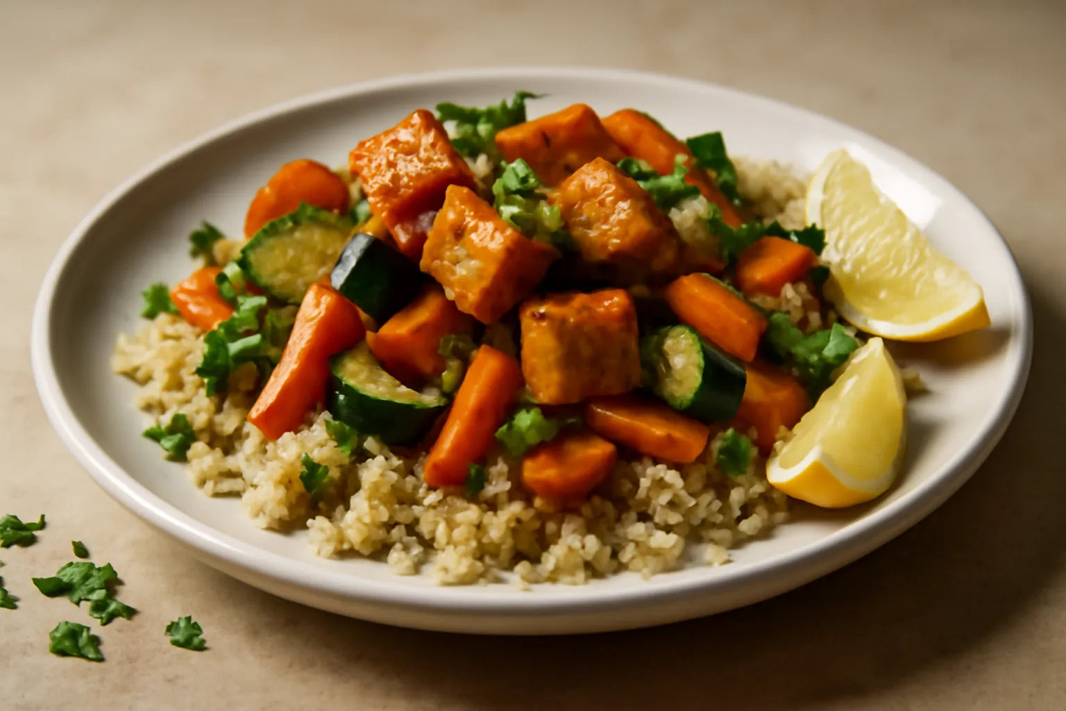 Blood Sugar Friendly Tempeh Quinoa Tray Bake
