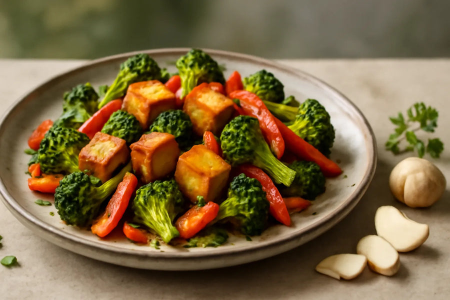 Blood Sugar Friendly Tofu Broccoli Tray Bake