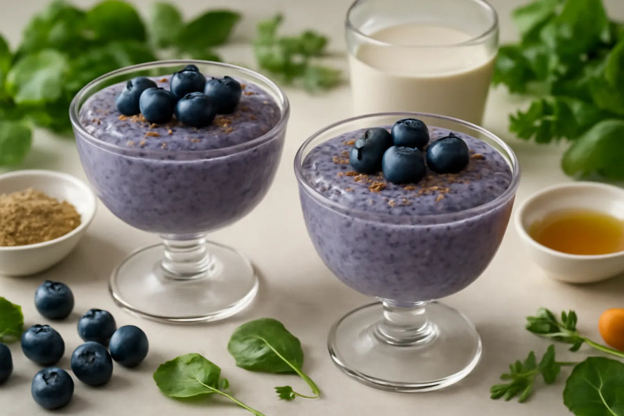 Coupes de pudding au lin et aux myrtilles pour la santé intestinale