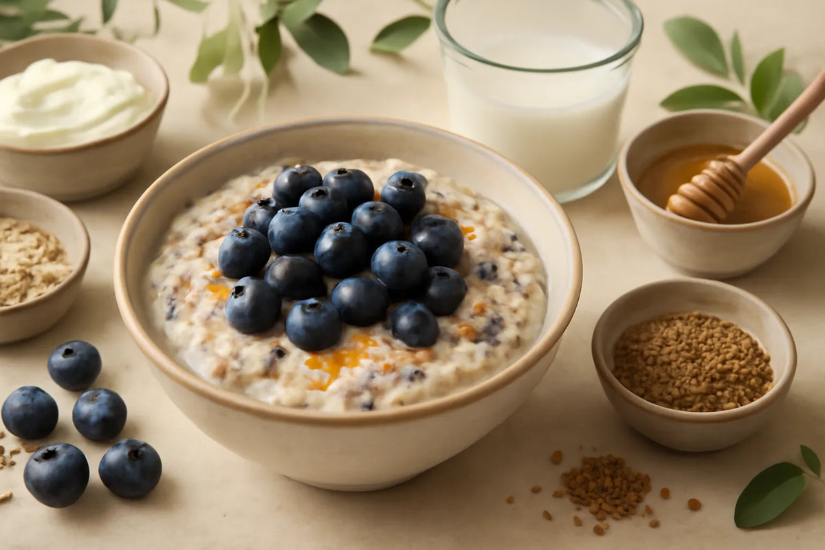 Muesli Bircher aux myrtilles et aux graines de lin