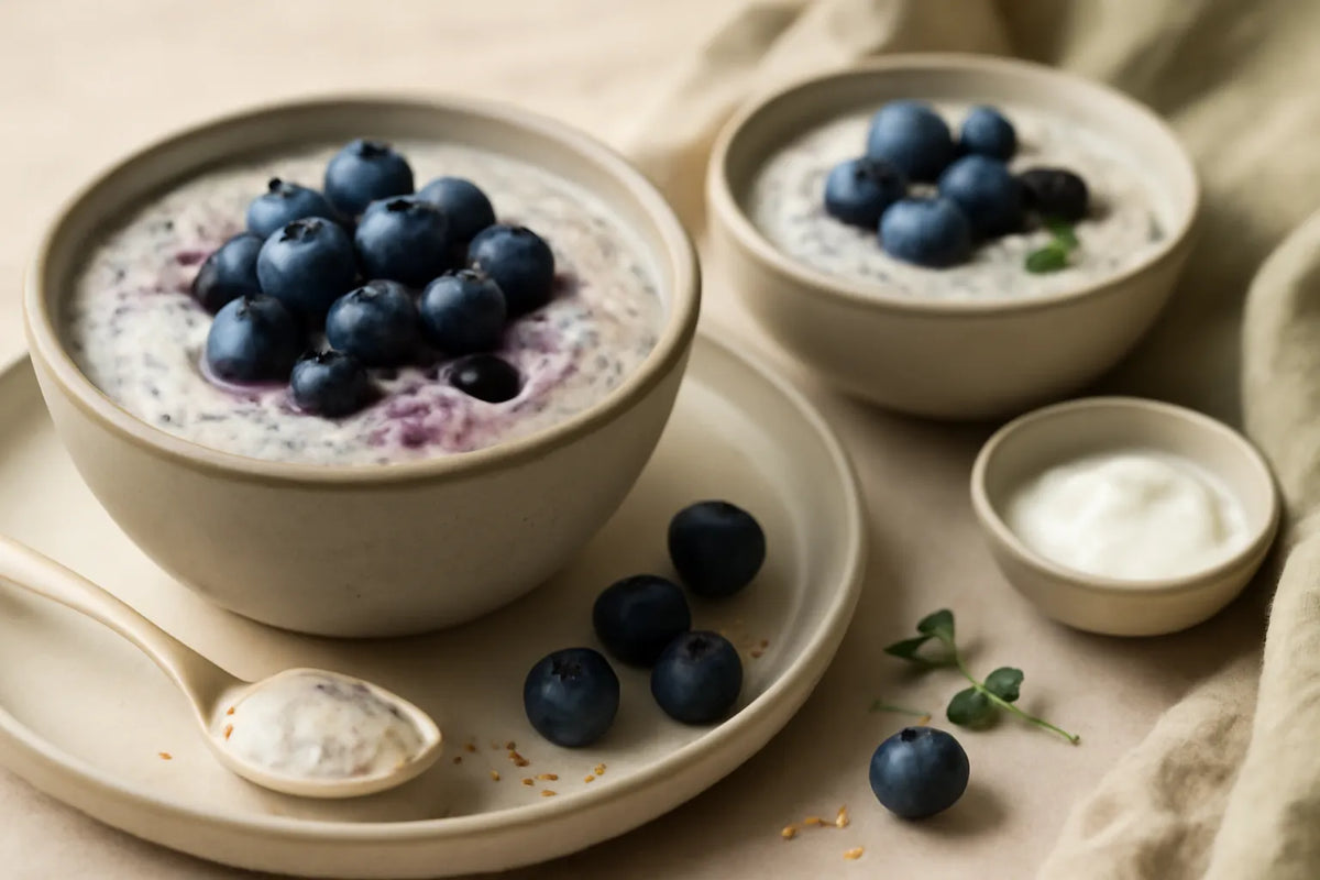 Jagodowy pudding jogurtowy z chia i sezamem