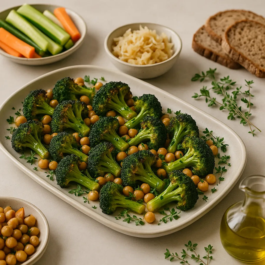 Broccoli traybake with chickpeas