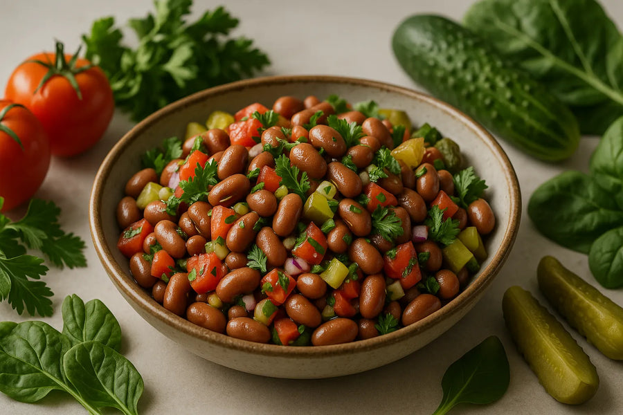 Brown bean salad with pickles